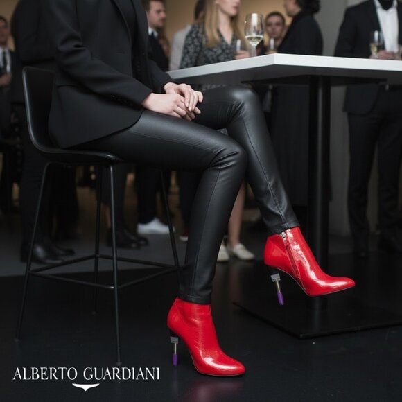 Alberto Guardiani Leather Lipstick Heels Side Zip Ankle Boots - Picture 1 of 14